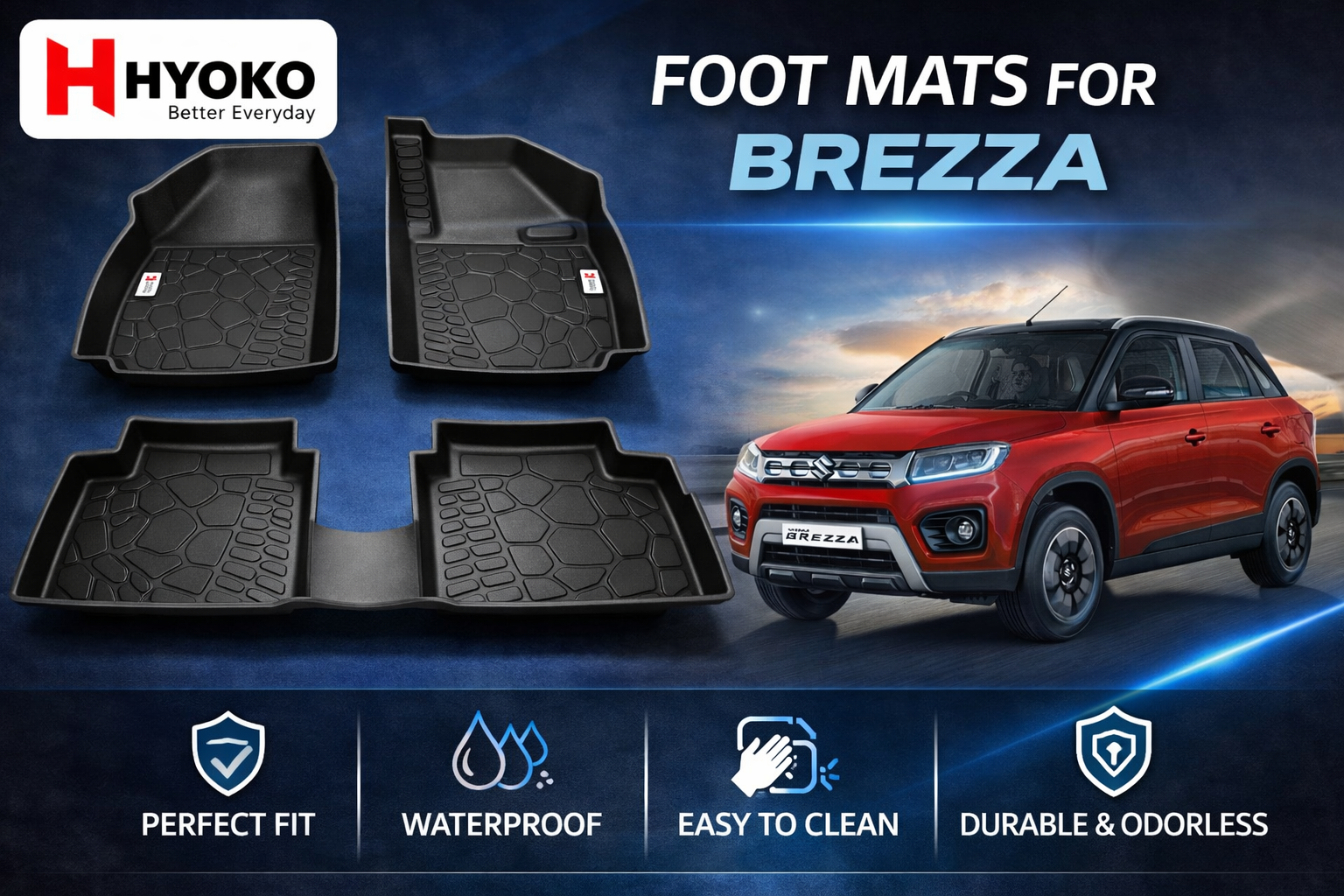 TPE Car Mats for Brezza 2016-2021 custom fit HYOKO