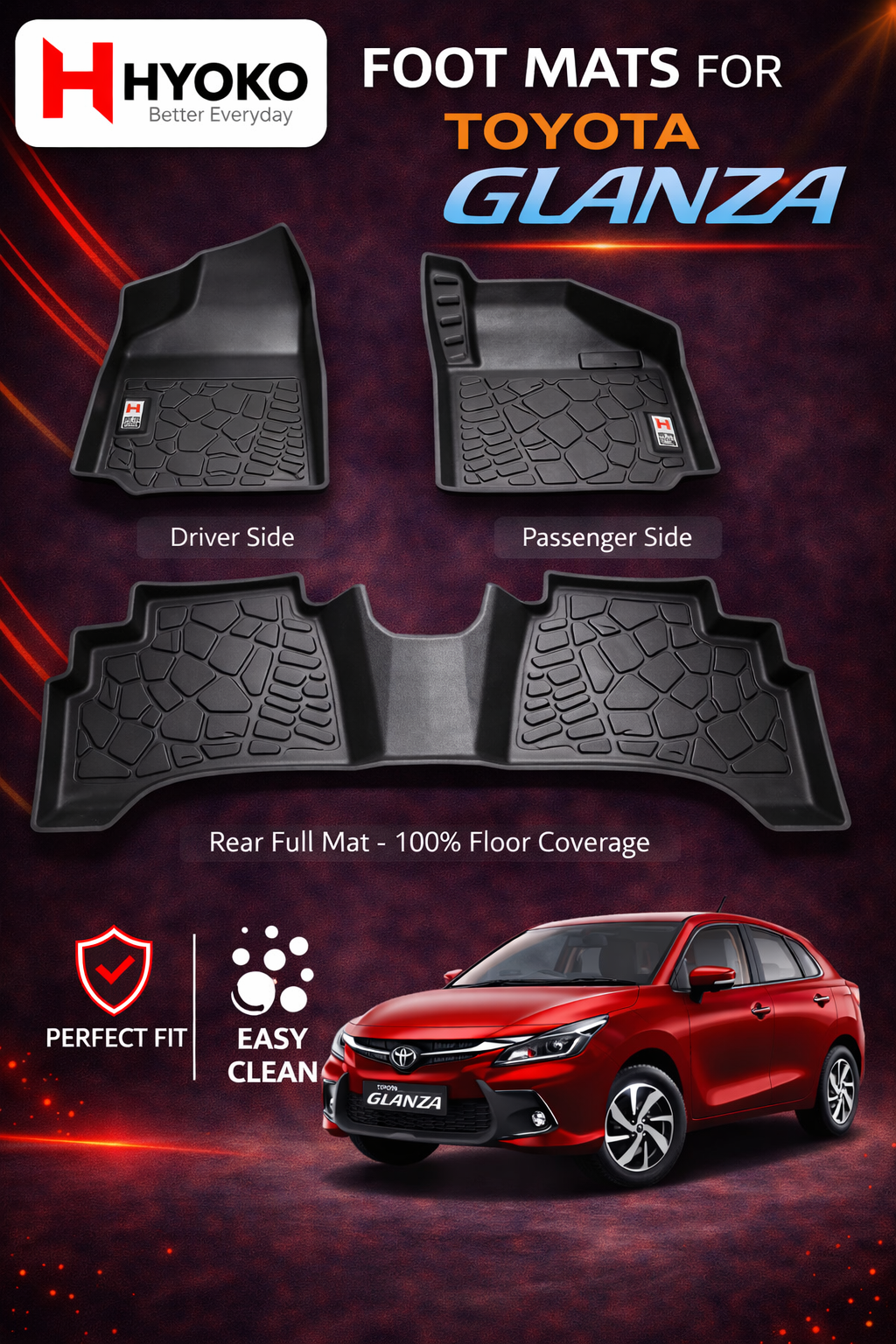 All Weather TPE Car Floor Mats for Glanza (2019– )