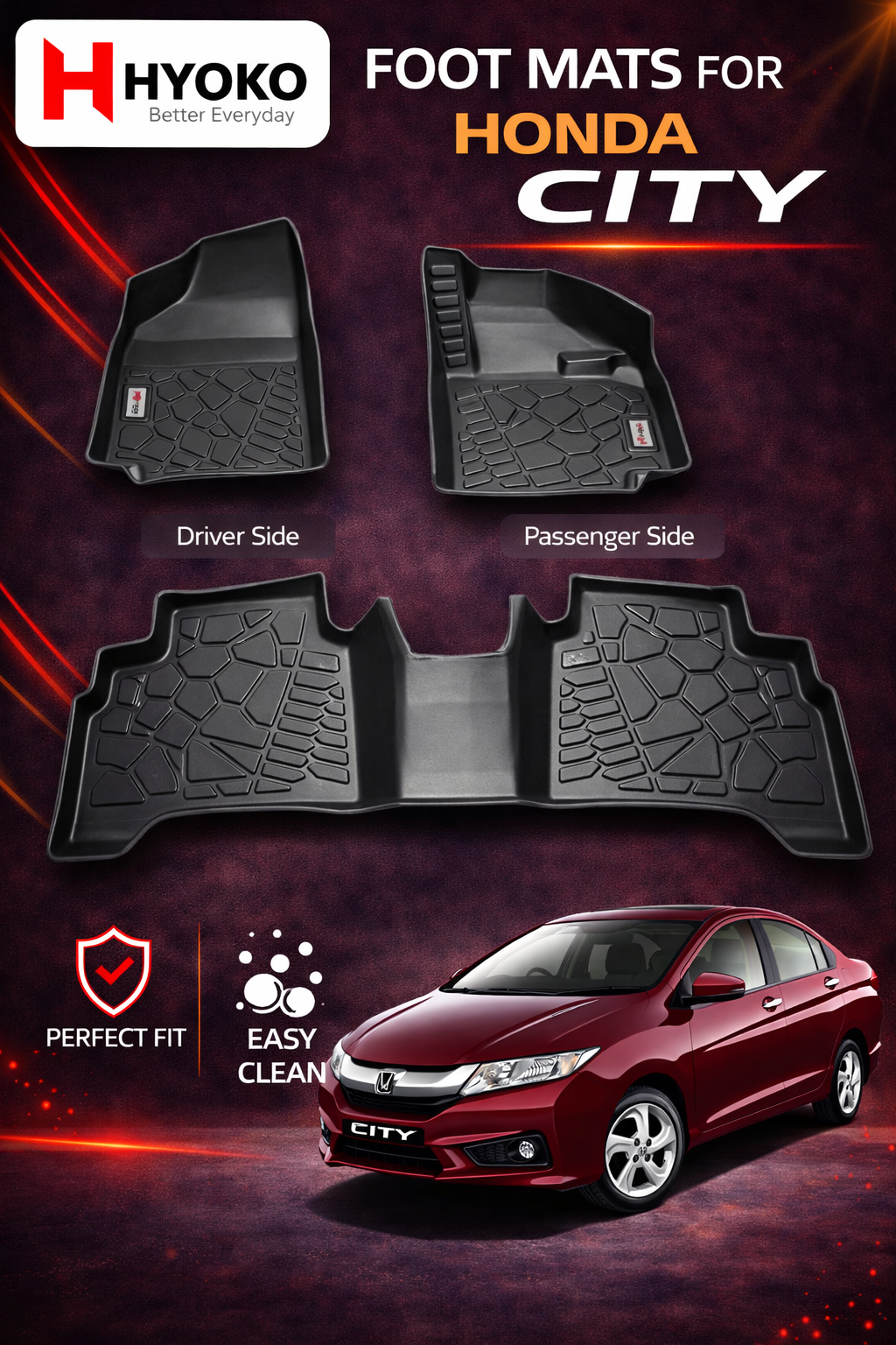 All Weather TPE Car Floor Mats for City (2014– )