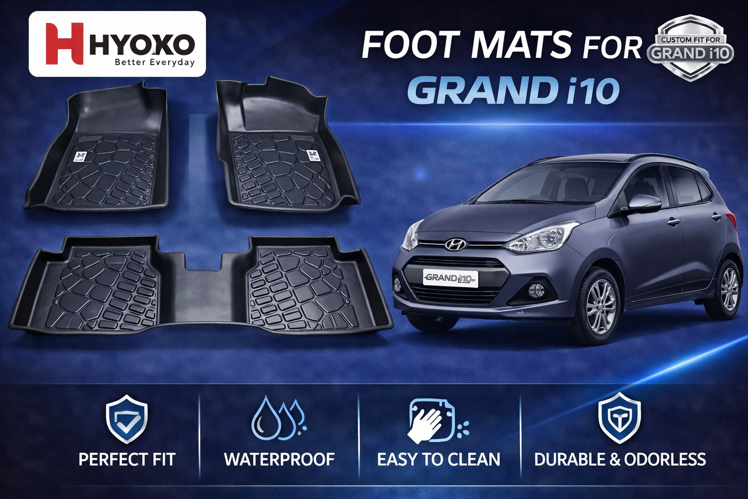All Weather TPE Car Floor Mats for Grand i10 (2013–2018)